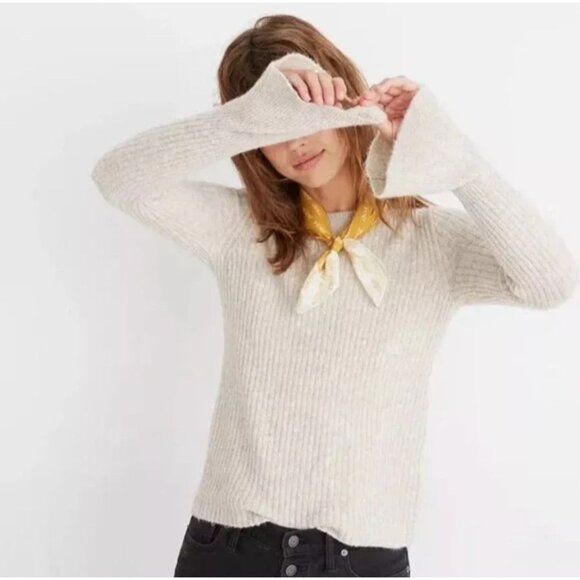 Madewell Wool Blend Flared Sleeve Lightweight Fall School Sweater Sz XS Oatmeal - Picture 1 of 12